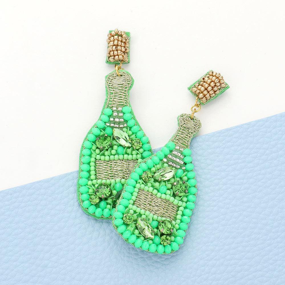Green Felt Back Stone Embellished Champagne Dangle Earrings - Jewelry Store by Erik Rayo