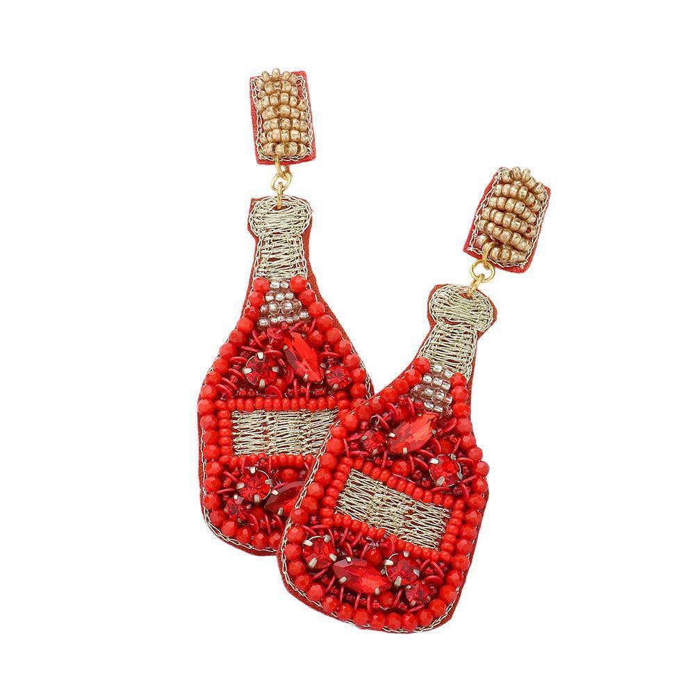 Red Felt Back Stone Embellished Champagne Dangle Earrings - Jewelry Store by Erik Rayo