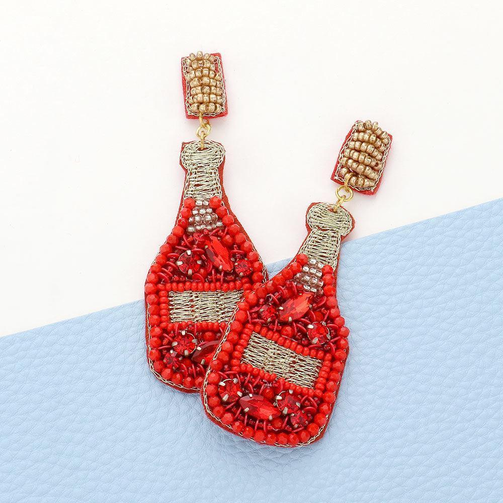 Red Felt Back Stone Embellished Champagne Dangle Earrings - Jewelry Store by Erik Rayo