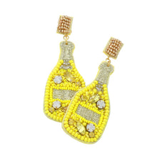 Load image into Gallery viewer, Yellow Felt Back Stone Embellished Champagne Dangle Earrings
