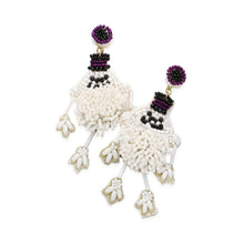 Load image into Gallery viewer, White Felt Back Seed Beaded Witch Hat Ghost Dangle Earrings
