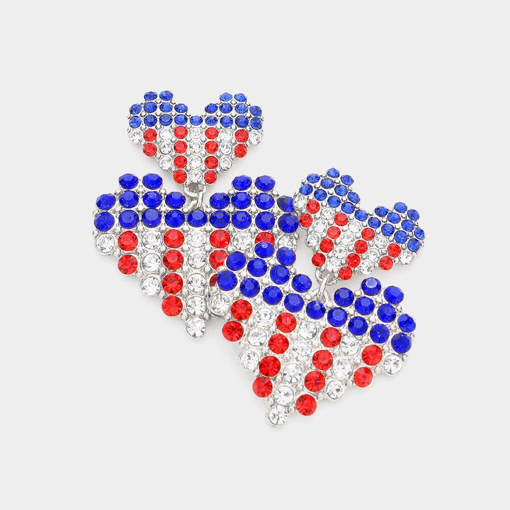American USA Flag Double Heart Link Dangle Earrings - Jewelry Store by Erik Rayo