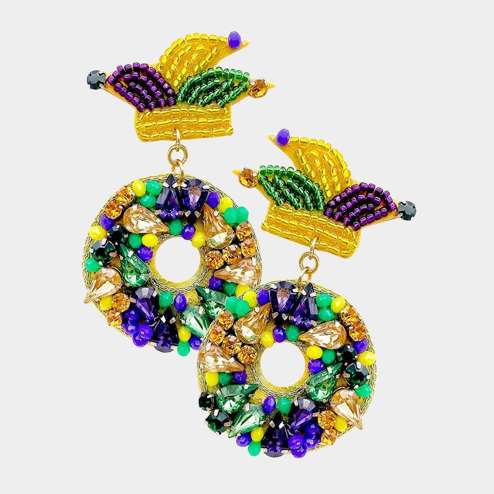 Felt Back Mardi Gras Multi Stone Beaded Dangle Earrings - Jewelry Store by Erik Rayo