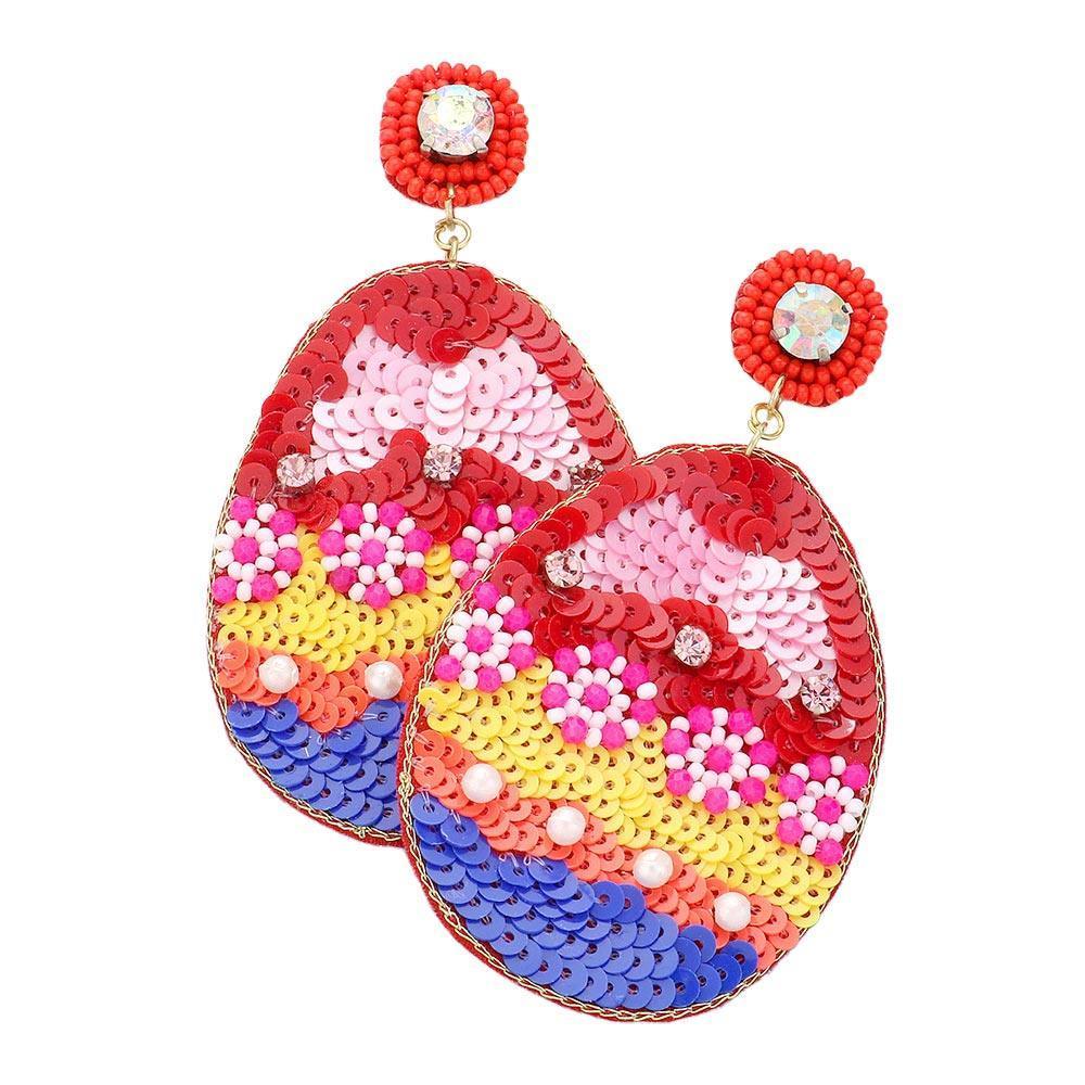 Felt Back Sequin Easter Egg Dangle Earrings - Jewelry Store by Erik Rayo