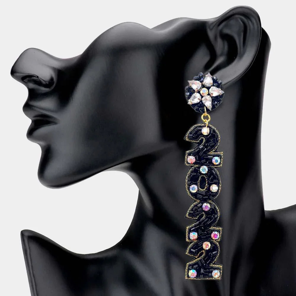 Black 2022 Felt Back Stone Beaded Link Dangle Earrings - Jewelry Store by Erik Rayo