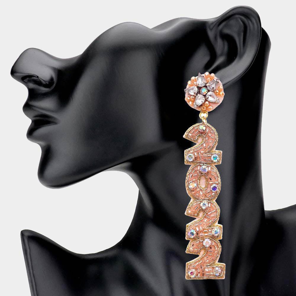 Rose Gold 2022 Felt Back Stone Beaded Link Dangle Earrings - Jewelry Store by Erik Rayo