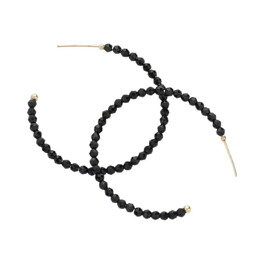 Black Faceted Beaded Hoop Earrings - Jewelry Store by Erik Rayo