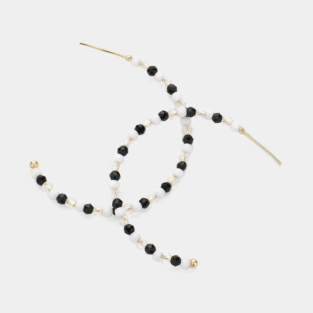 White Faceted Beaded Hoop Earrings - Jewelry Store by Erik Rayo
