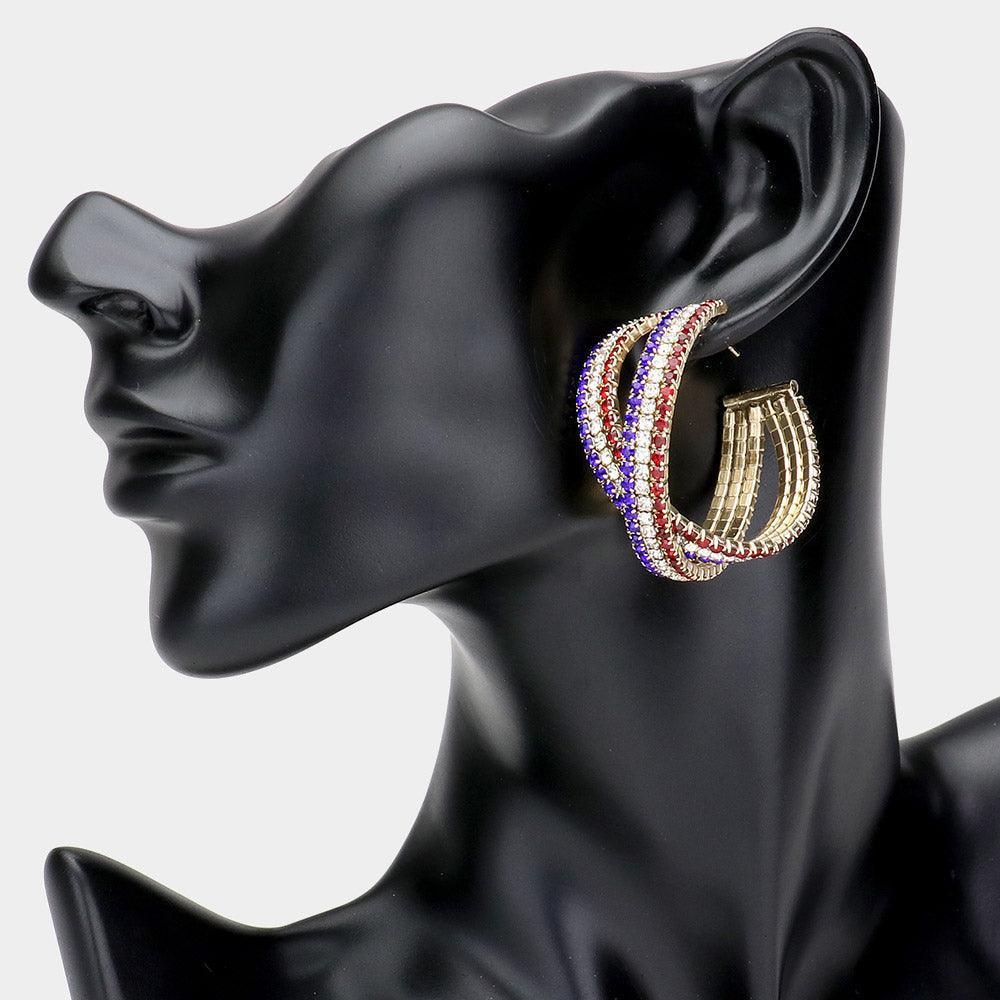 Gold Rhinestone Crisscross Hoop Earrings - Jewelry Store by Erik Rayo