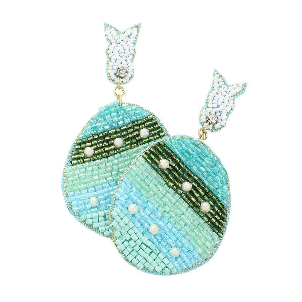 Felt Back Beaded Easter Bunny Egg Link Dangle Earrings - Jewelry Store by Erik Rayo