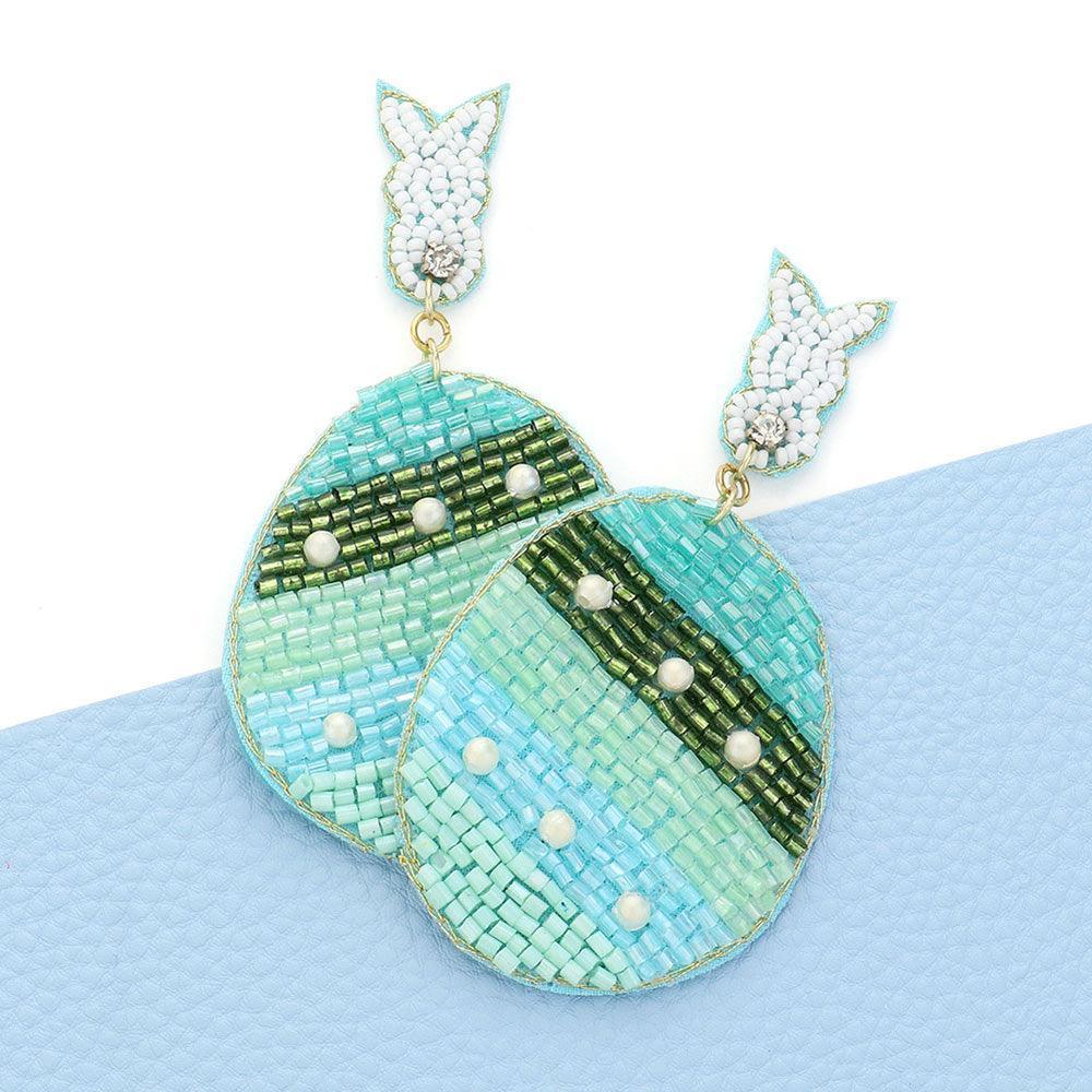 Felt Back Beaded Easter Bunny Egg Link Dangle Earrings - Jewelry Store by Erik Rayo