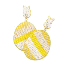 Load image into Gallery viewer, Yellow Felt Back Beaded Easter Bunny Egg Link Dangle Earrings
