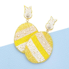 Load image into Gallery viewer, Yellow Felt Back Beaded Easter Bunny Egg Link Dangle Earrings
