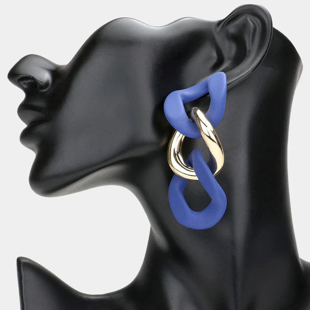 Blue Colored Chain Link Dangle Earrings - Jewelry Store by Erik Rayo