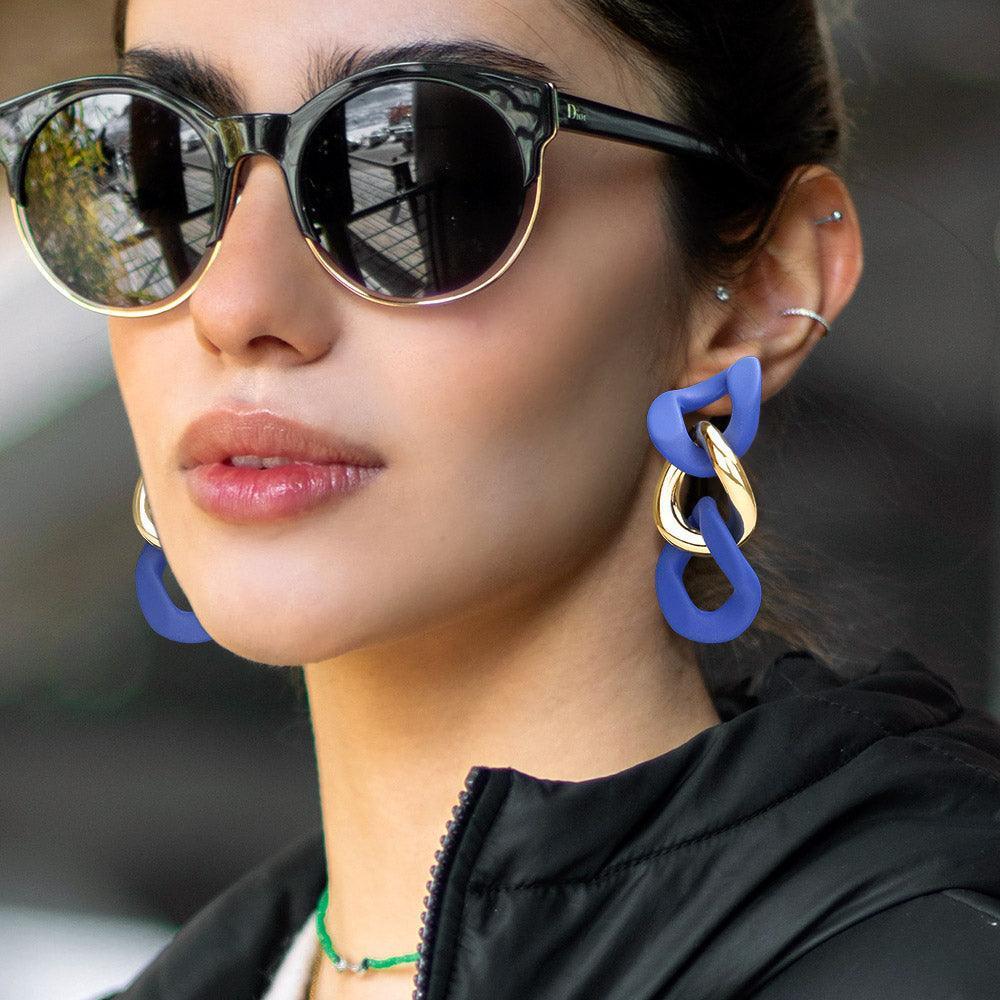 Blue Colored Chain Link Dangle Earrings - Jewelry Store by Erik Rayo