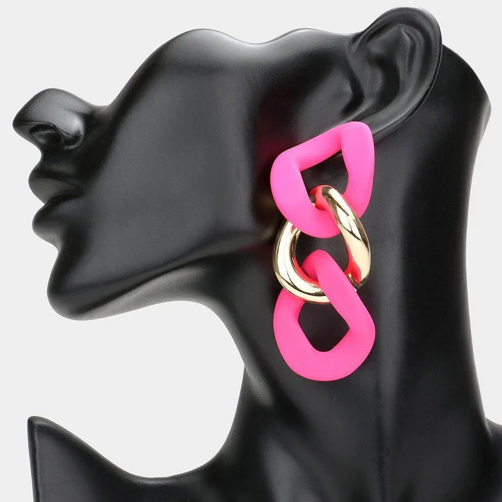 Fuchsia Colored Chain Link Dangle Earrings - Jewelry Store by Erik Rayo