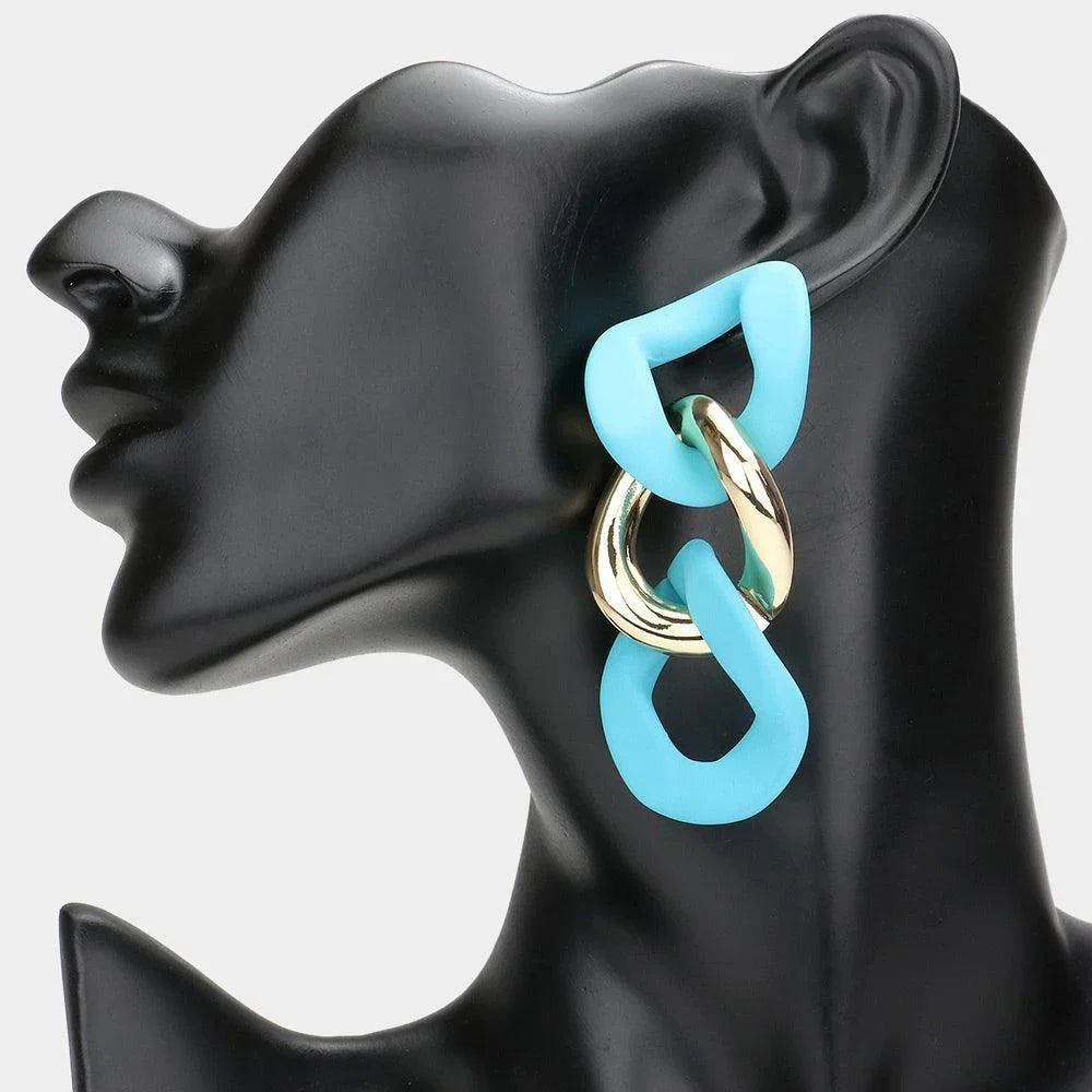 Blue Colored Chain Link Dangle Earrings - Jewelry Store by Erik Rayo
