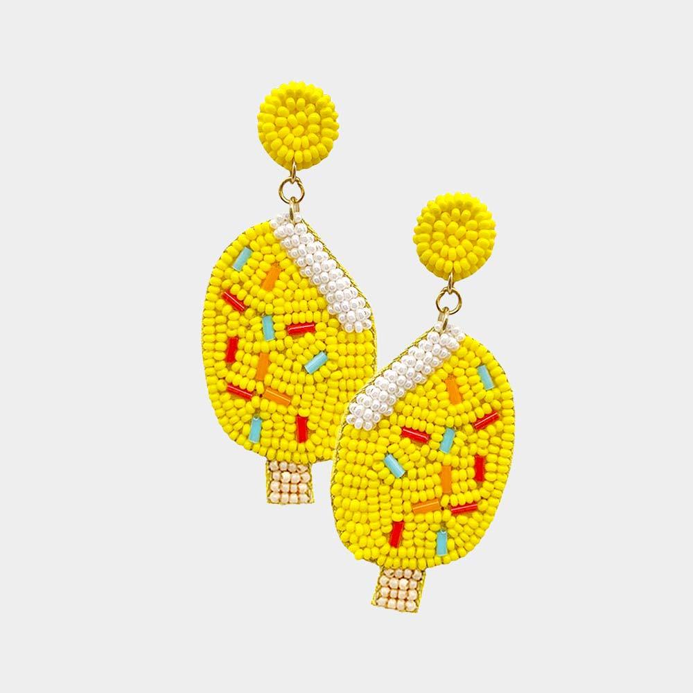 Yellow Felt Back Seed Beaded Popsicle Dangle Earrings