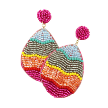 Load image into Gallery viewer, Red Felt Back Beaded Easter Egg Dangle Earrings

