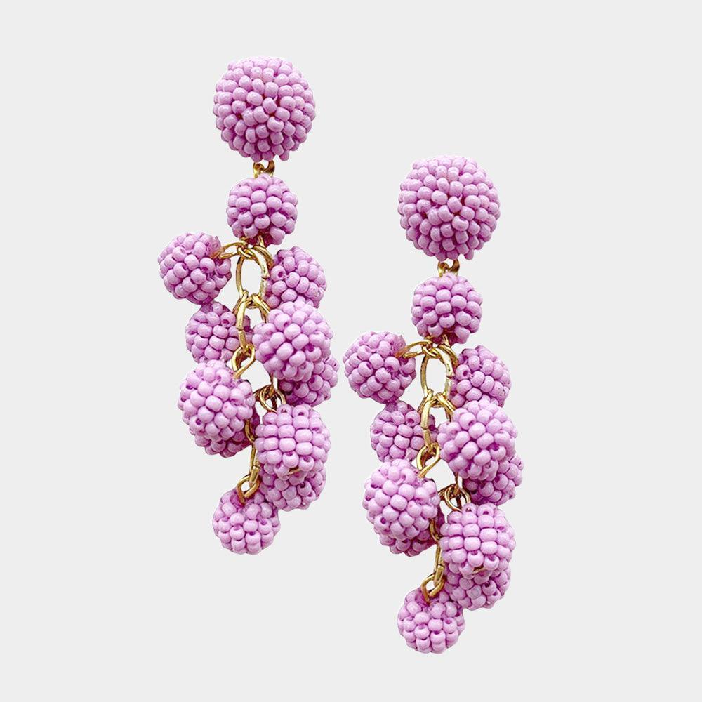 Lavender Seed Beaded Ball Cluster Vine Dangle Earrings - Jewelry Store by Erik Rayo