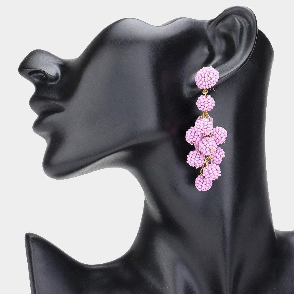 Lavender Seed Beaded Ball Cluster Vine Dangle Earrings - Jewelry Store by Erik Rayo