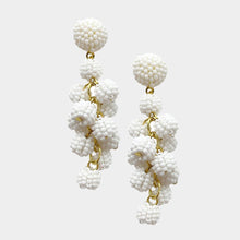 Load image into Gallery viewer, White Seed Beaded Ball Cluster Vine Dangle Earrings
