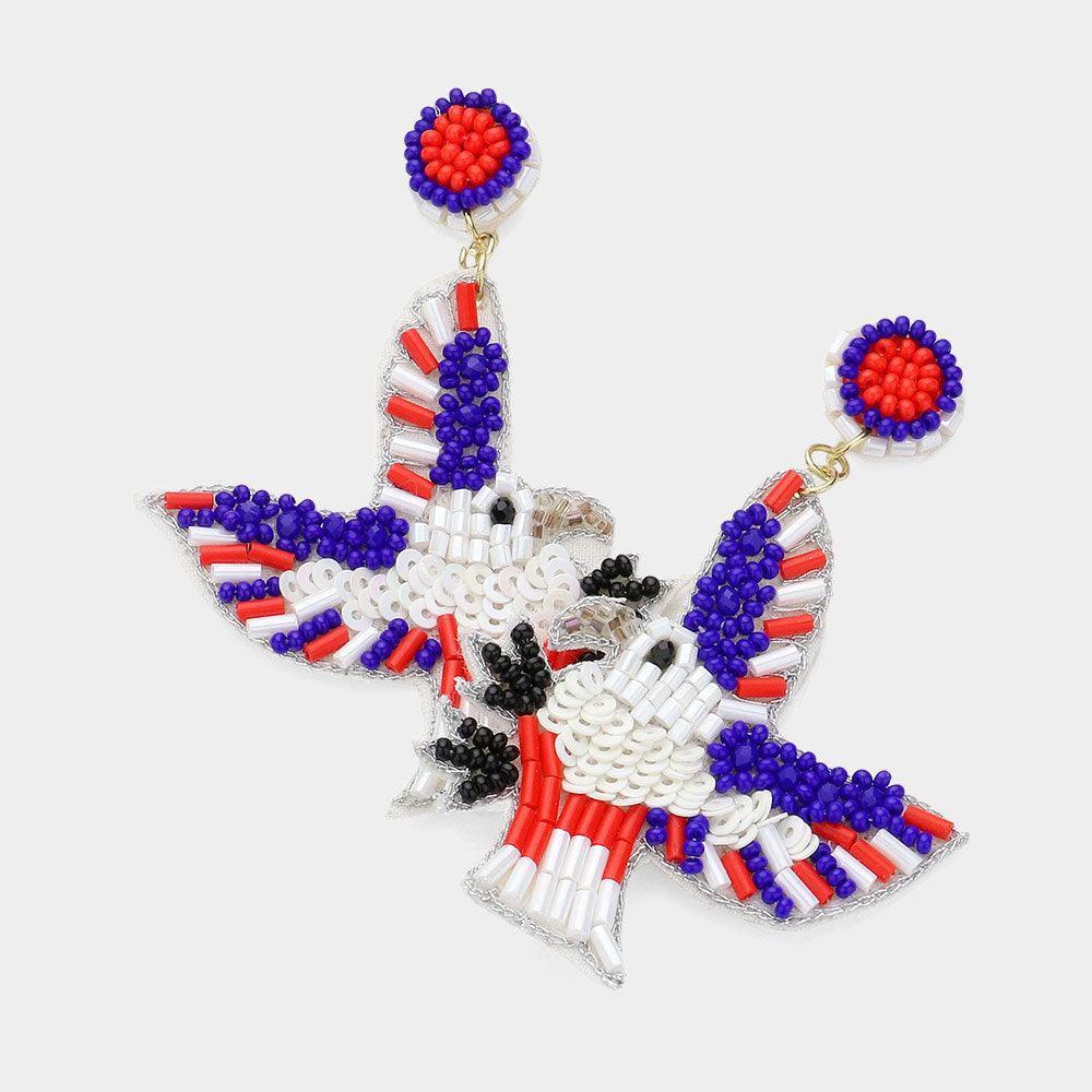 Felt Back Sequin Beaded Eagle Link Dangle Earrings - Jewelry Store by Erik Rayo