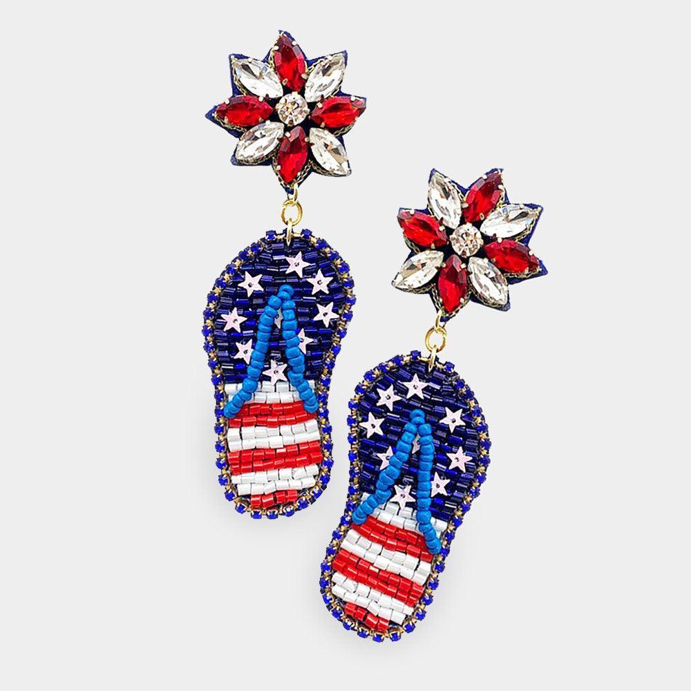 Felt Back American USA Flag Flip Flop Dangle Earrings - Jewelry Store by Erik Rayo