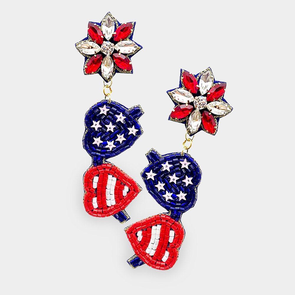 Felt Back American USA Flag Sunglasses Dangle Earrings - Jewelry Store by Erik Rayo
