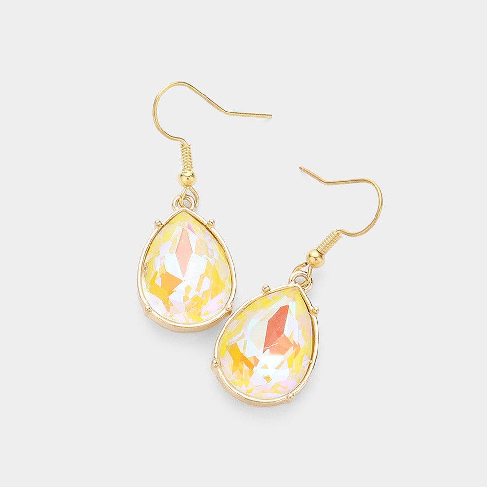 Yellow Teardrop Stone Dangle Earrings