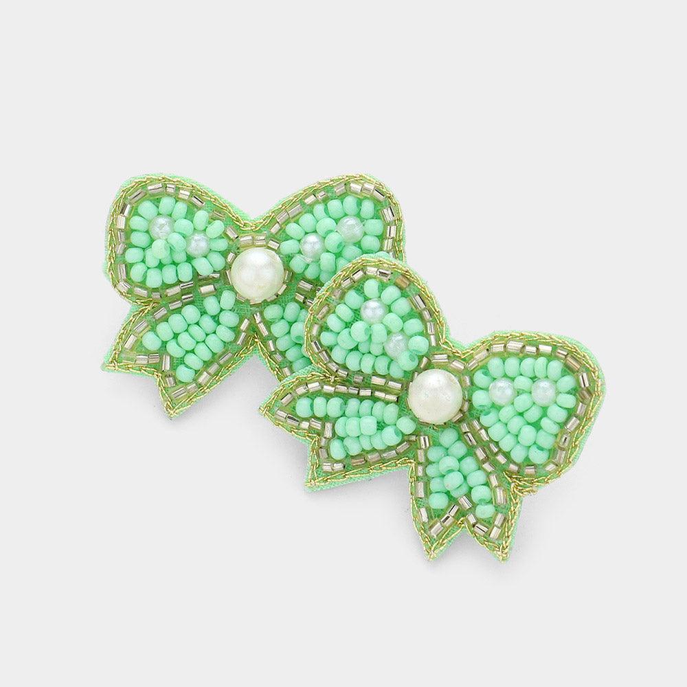 Felt Back Pearl Seed Beaded Bow Earrings - Jewelry Store by Erik Rayo