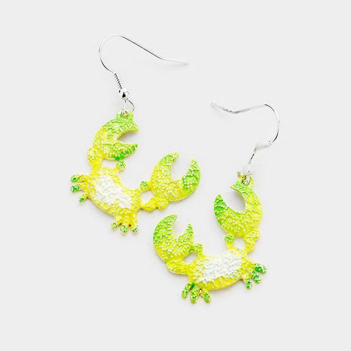 Green Crab Colored Metal Dangle Earrings - Jewelry Store by Erik Rayo