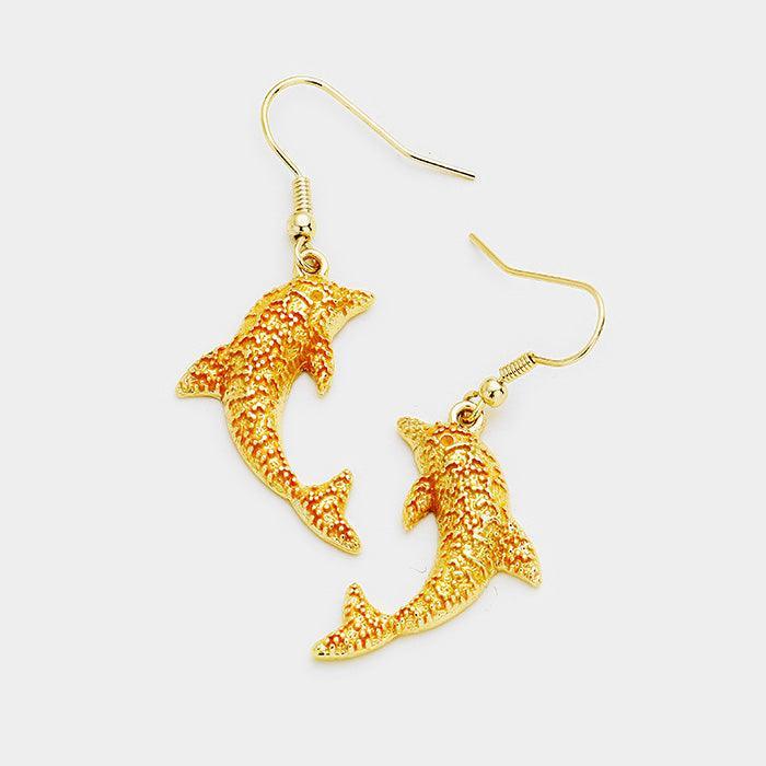 Gold Dolphin Colored Metal Earrings