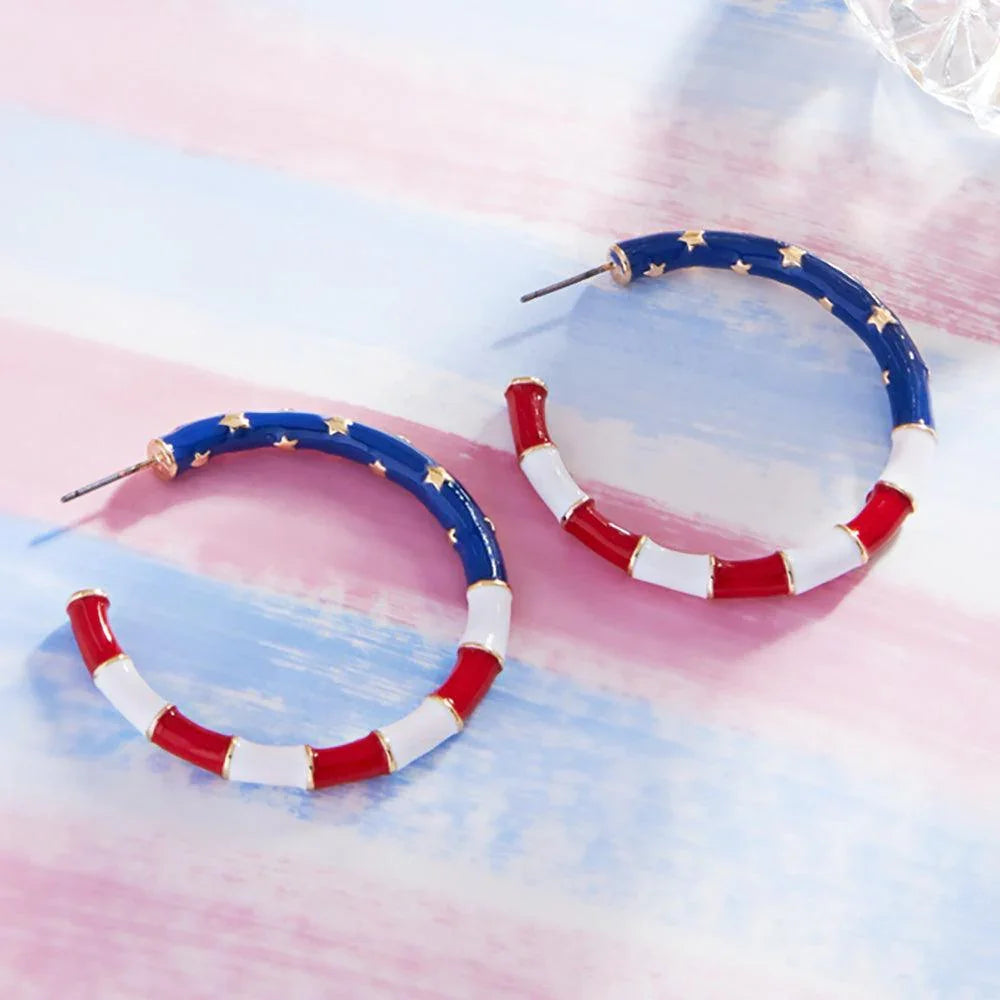 American USA Flag Enamel Hoop Earrings - Jewelry Store by Erik Rayo
