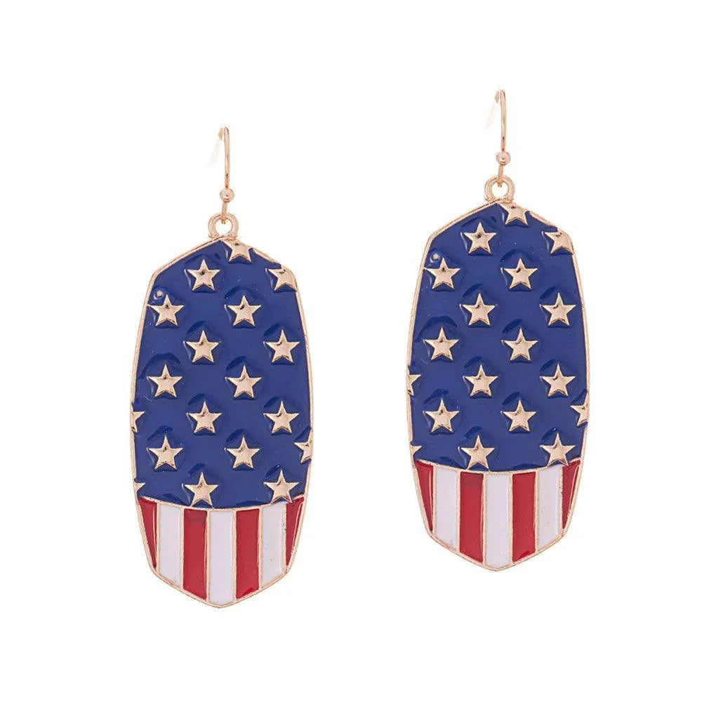American USA Flag Enamel Metal Hexagon Dangle Earrings - Jewelry Store by Erik Rayo