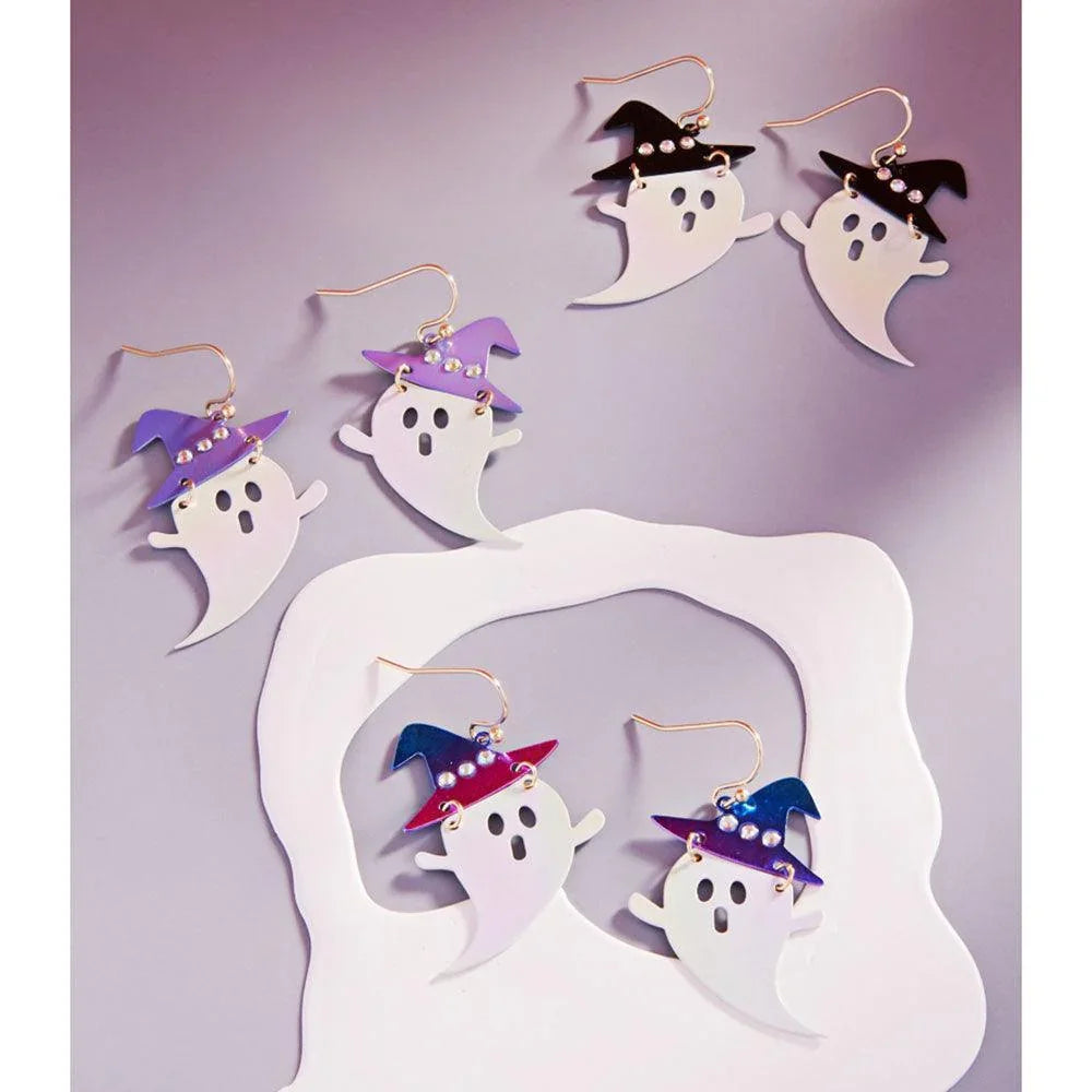 Colorful Metal Witch Hat Ghost Link Dangle Earrings - Jewelry Store by Erik Rayo