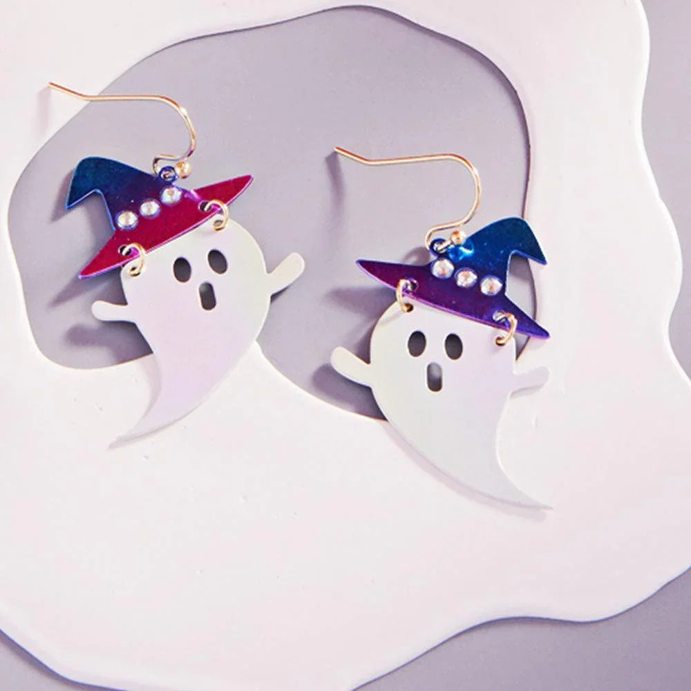 Colorful Metal Witch Hat Ghost Link Dangle Earrings - Jewelry Store by Erik Rayo