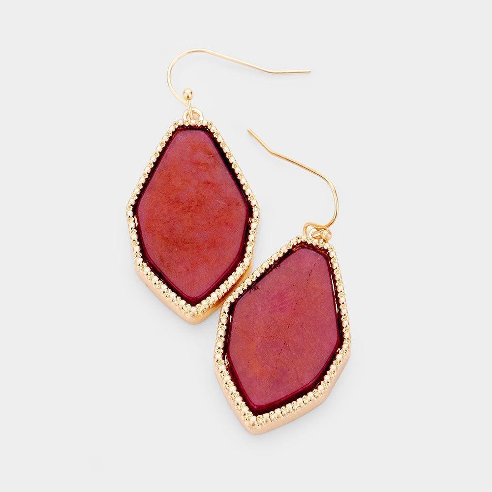 Gold Semi Precious Stone Gold Trim Dangle Earrings - Jewelry Store by Erik Rayo