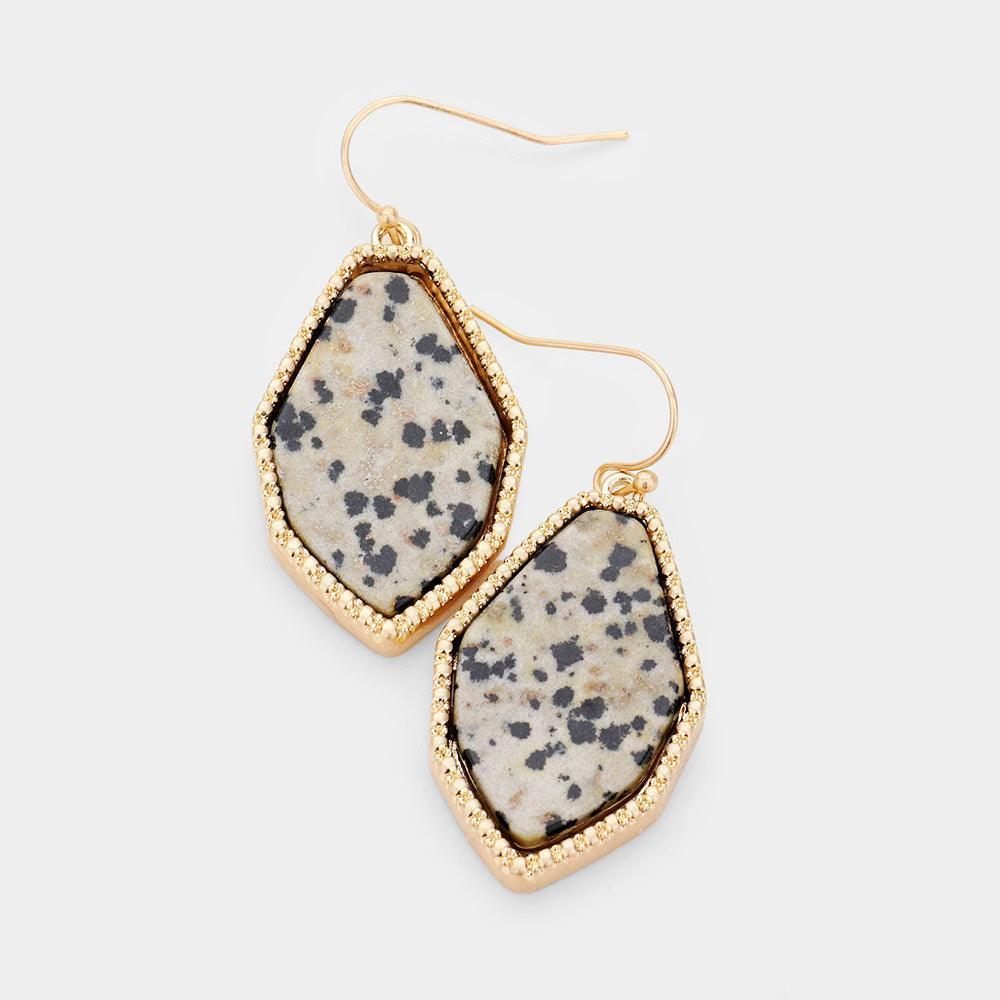 Gray Semi Precious Stone Gold Trim Dangle Earrings - Jewelry Store by Erik Rayo