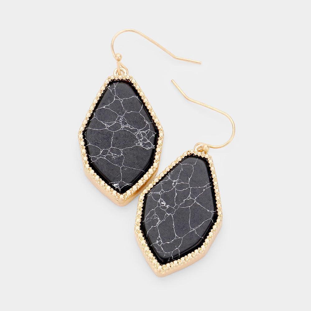 Gold Semi Precious Stone Gold Trim Dangle Earrings - Jewelry Store by Erik Rayo