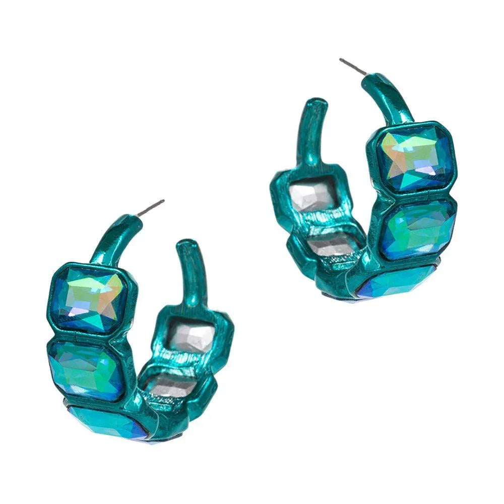 Green Emerald Cut Stone Cluster Hoop Earrings - Jewelry Store by Erik Rayo
