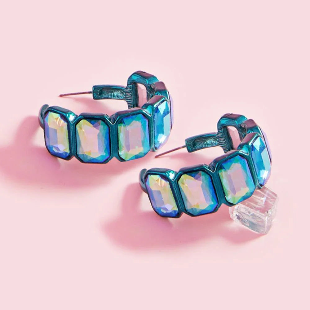 Green Emerald Cut Stone Cluster Hoop Earrings - Jewelry Store by Erik Rayo