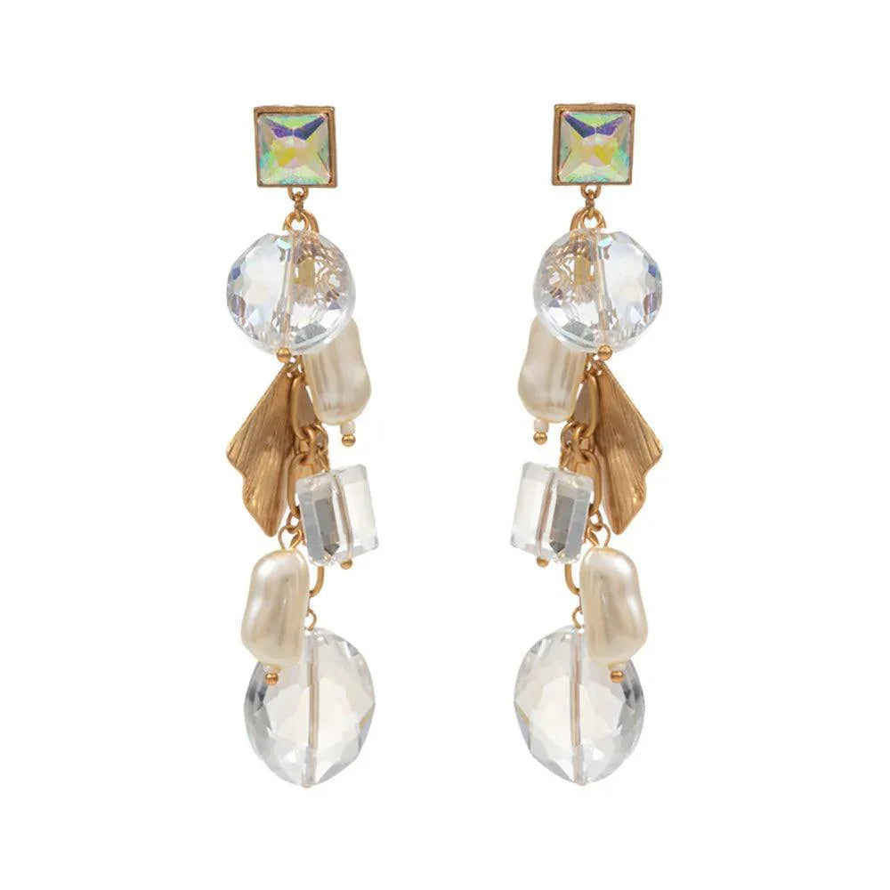 Clear Pearl Geometric Bead Link Dangle Earrings - Jewelry Store by Erik Rayo