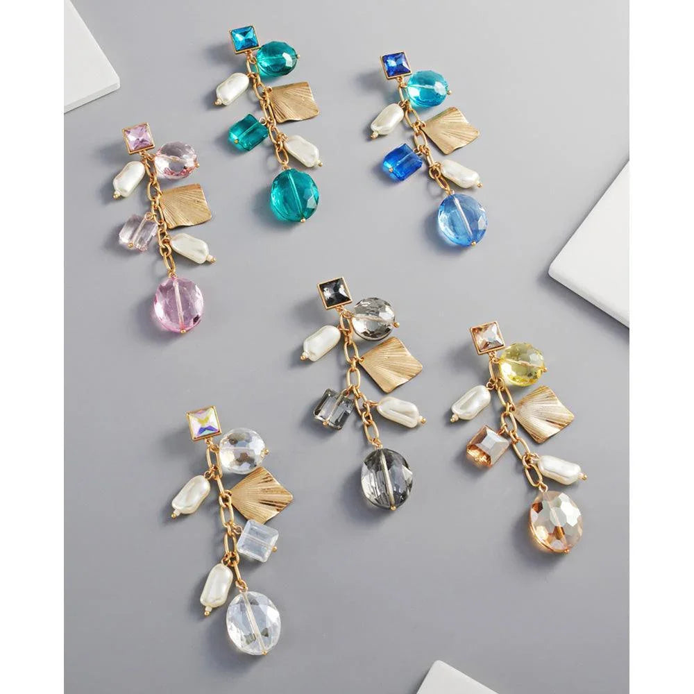 Clear Pearl Geometric Bead Link Dangle Earrings - Jewelry Store by Erik Rayo