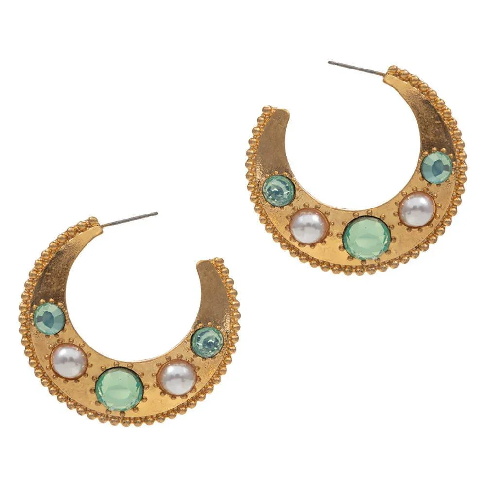 Mint Pearl Bead Embellished Metal Hoop Earrings - Jewelry Store by Erik Rayo