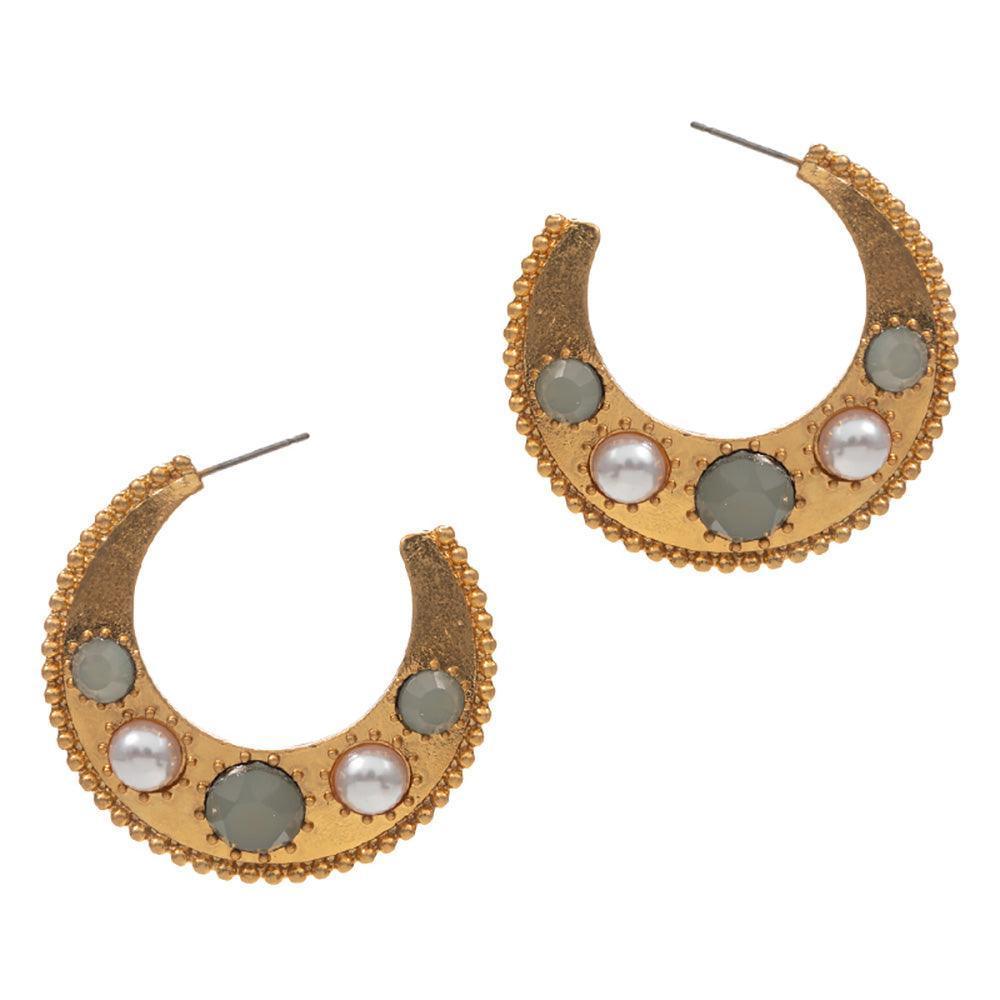 Pearl Bead Embellished Metal Hoop Earrings - Jewelry Store by Erik Rayo