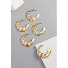 Load image into Gallery viewer, Pearl Bead Embellished Metal Hoop Earrings
