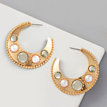 Load image into Gallery viewer, Pearl Bead Embellished Metal Hoop Earrings
