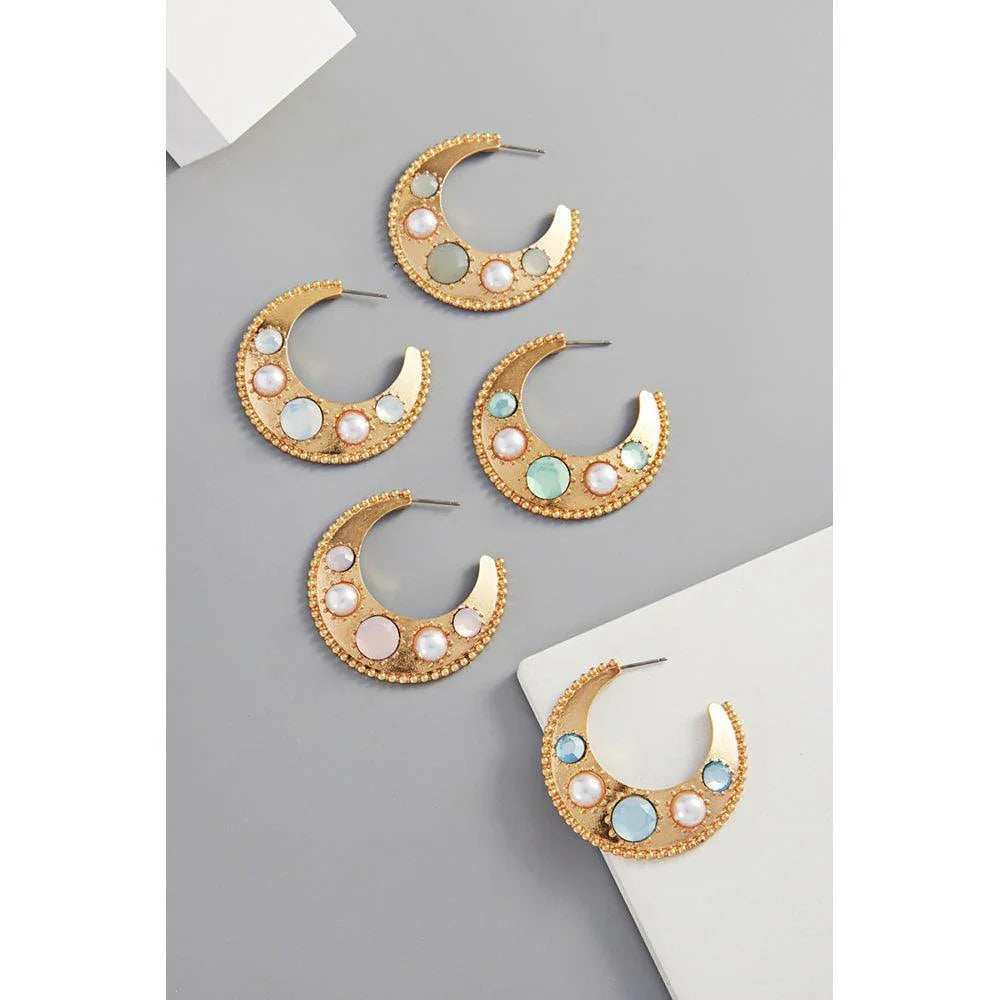 White Pearl Bead Embellished Metal Hoop Earrings - Jewelry Store by Erik Rayo