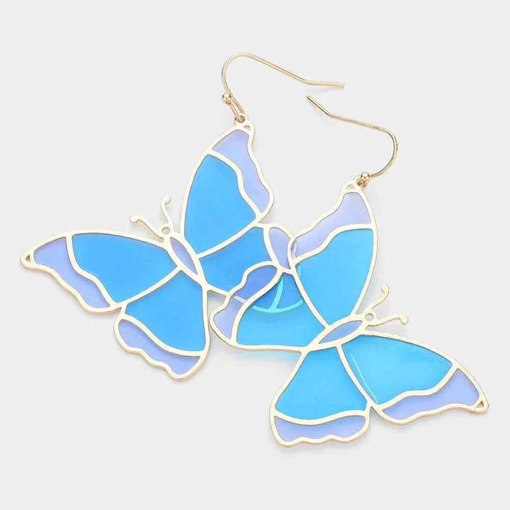 Blue Butterfly Glass Dangle Earrings - Jewelry Store by Erik Rayo